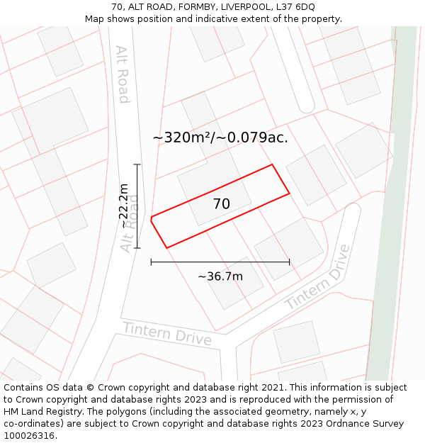 70, ALT ROAD, FORMBY, LIVERPOOL, L37 6DQ: Plot and title map