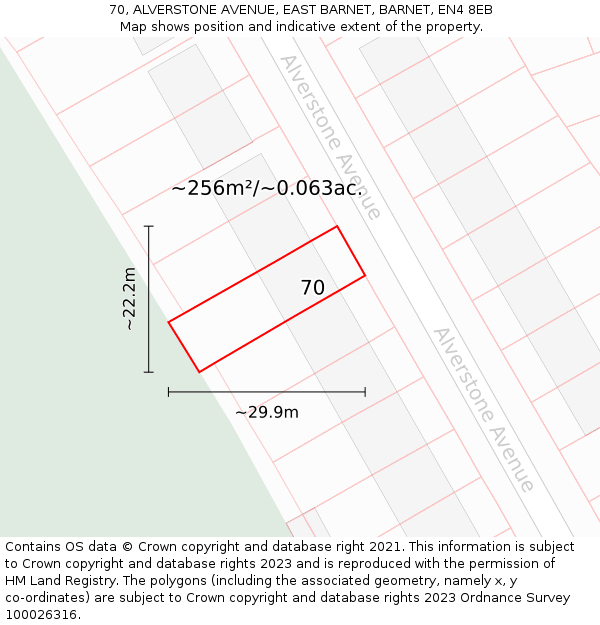 70, ALVERSTONE AVENUE, EAST BARNET, BARNET, EN4 8EB: Plot and title map