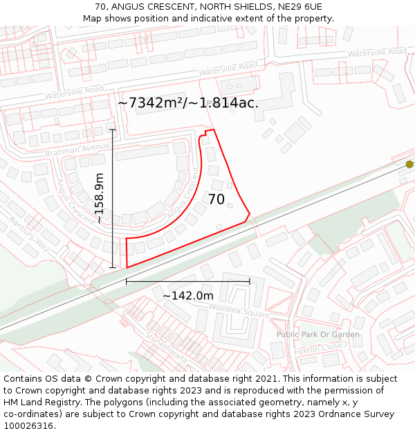 70, ANGUS CRESCENT, NORTH SHIELDS, NE29 6UE: Plot and title map