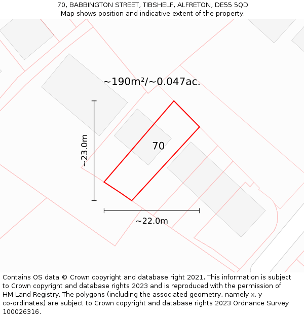 70, BABBINGTON STREET, TIBSHELF, ALFRETON, DE55 5QD: Plot and title map