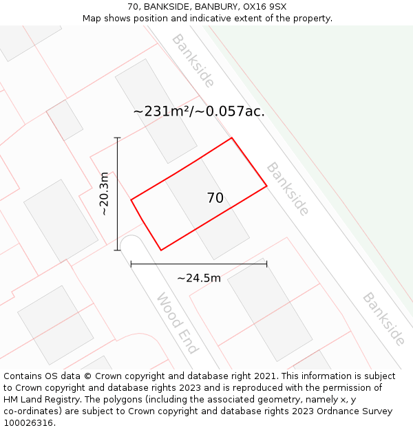 70, BANKSIDE, BANBURY, OX16 9SX: Plot and title map