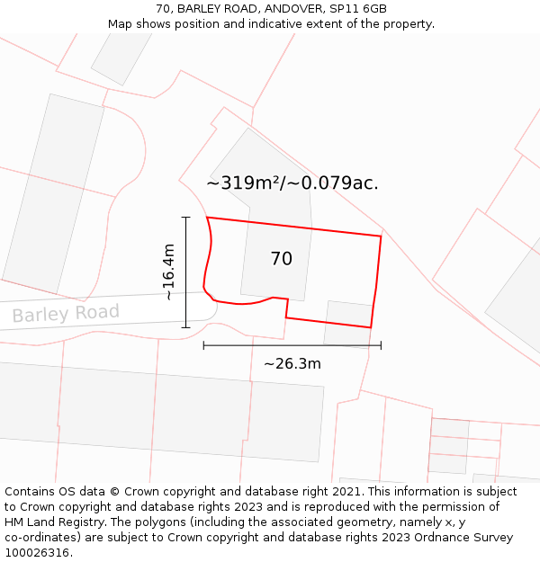 70, BARLEY ROAD, ANDOVER, SP11 6GB: Plot and title map