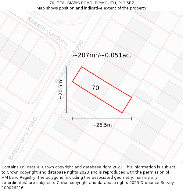 70, BEAUMARIS ROAD, PLYMOUTH, PL3 5RZ: Plot and title map