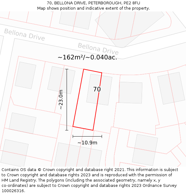 70, BELLONA DRIVE, PETERBOROUGH, PE2 8FU: Plot and title map