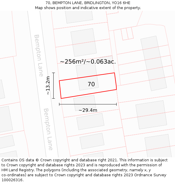 70, BEMPTON LANE, BRIDLINGTON, YO16 6HE: Plot and title map