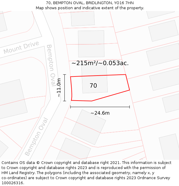 70, BEMPTON OVAL, BRIDLINGTON, YO16 7HN: Plot and title map