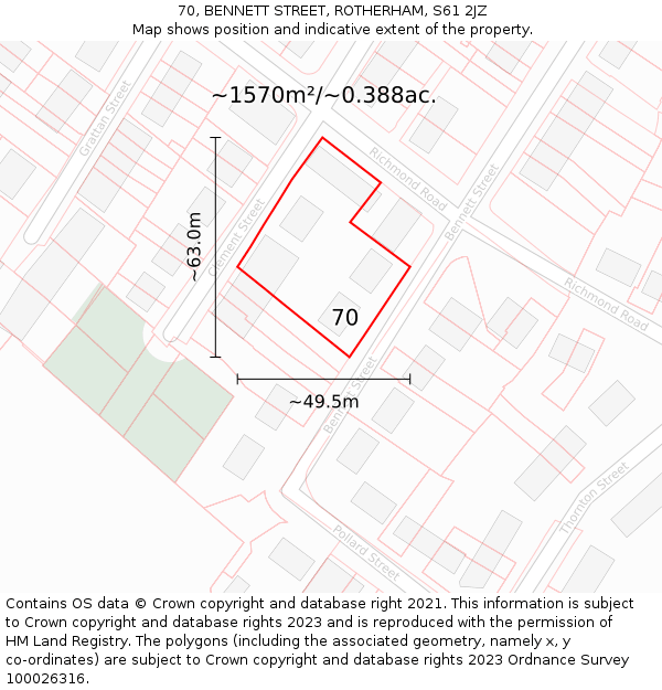70, BENNETT STREET, ROTHERHAM, S61 2JZ: Plot and title map