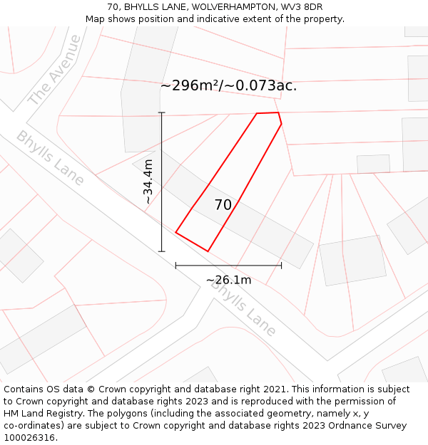 70, BHYLLS LANE, WOLVERHAMPTON, WV3 8DR: Plot and title map