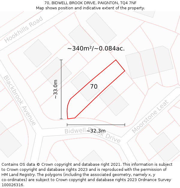 70, BIDWELL BROOK DRIVE, PAIGNTON, TQ4 7NF: Plot and title map