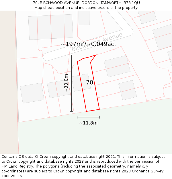 70, BIRCHWOOD AVENUE, DORDON, TAMWORTH, B78 1QU: Plot and title map