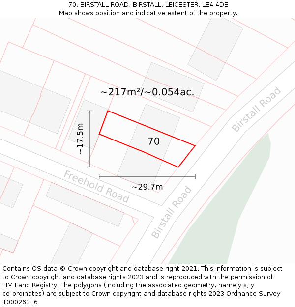 70, BIRSTALL ROAD, BIRSTALL, LEICESTER, LE4 4DE: Plot and title map