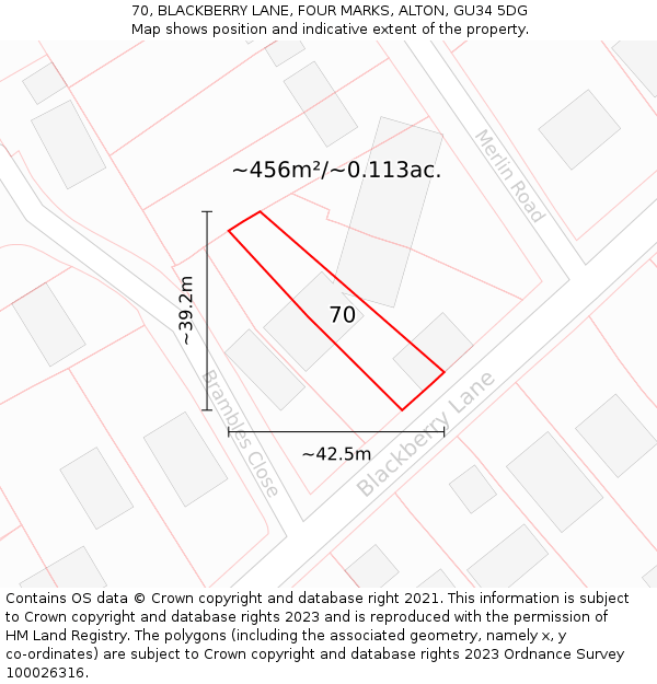 70, BLACKBERRY LANE, FOUR MARKS, ALTON, GU34 5DG: Plot and title map