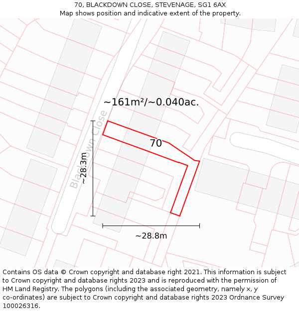 70, BLACKDOWN CLOSE, STEVENAGE, SG1 6AX: Plot and title map