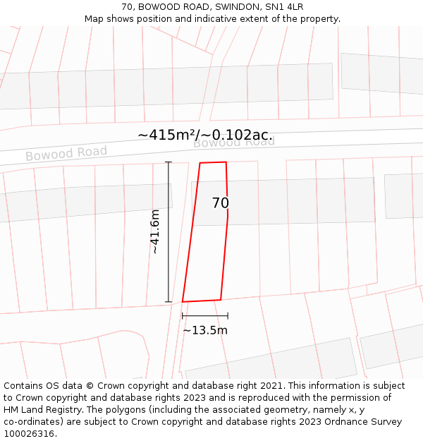 70, BOWOOD ROAD, SWINDON, SN1 4LR: Plot and title map