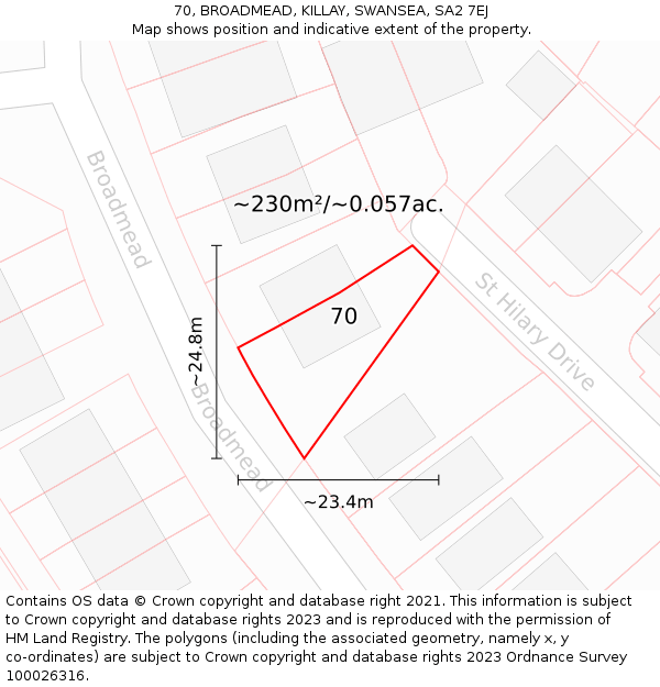 70, BROADMEAD, KILLAY, SWANSEA, SA2 7EJ: Plot and title map