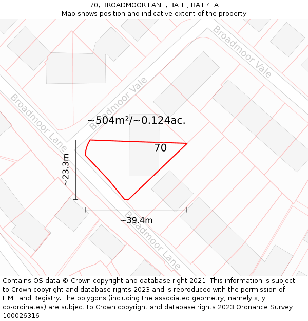 70, BROADMOOR LANE, BATH, BA1 4LA: Plot and title map