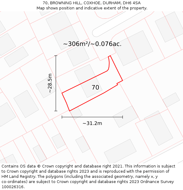 70, BROWNING HILL, COXHOE, DURHAM, DH6 4SA: Plot and title map