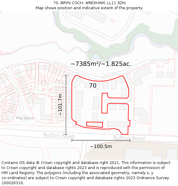 70, BRYN COCH, WREXHAM, LL11 3DN: Plot and title map