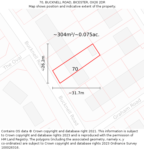 70, BUCKNELL ROAD, BICESTER, OX26 2DR: Plot and title map