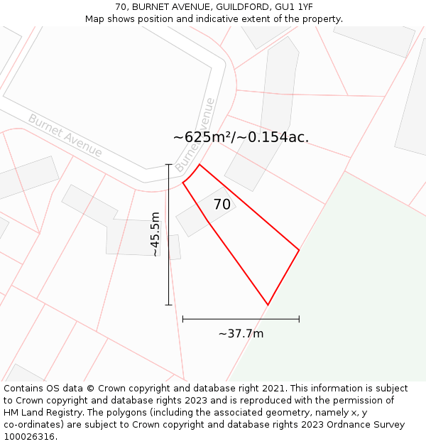 70, BURNET AVENUE, GUILDFORD, GU1 1YF: Plot and title map