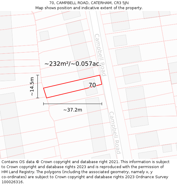 70, CAMPBELL ROAD, CATERHAM, CR3 5JN: Plot and title map