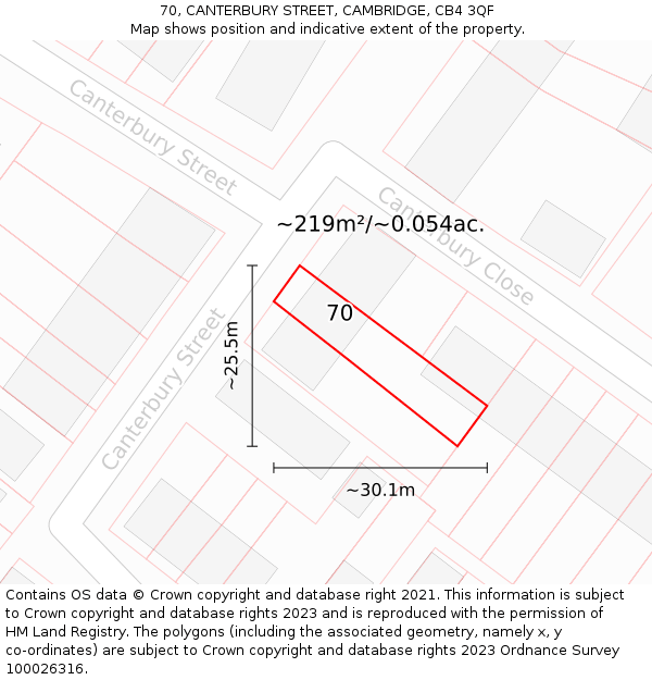 70, CANTERBURY STREET, CAMBRIDGE, CB4 3QF: Plot and title map