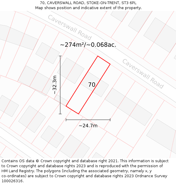 70, CAVERSWALL ROAD, STOKE-ON-TRENT, ST3 6PL: Plot and title map