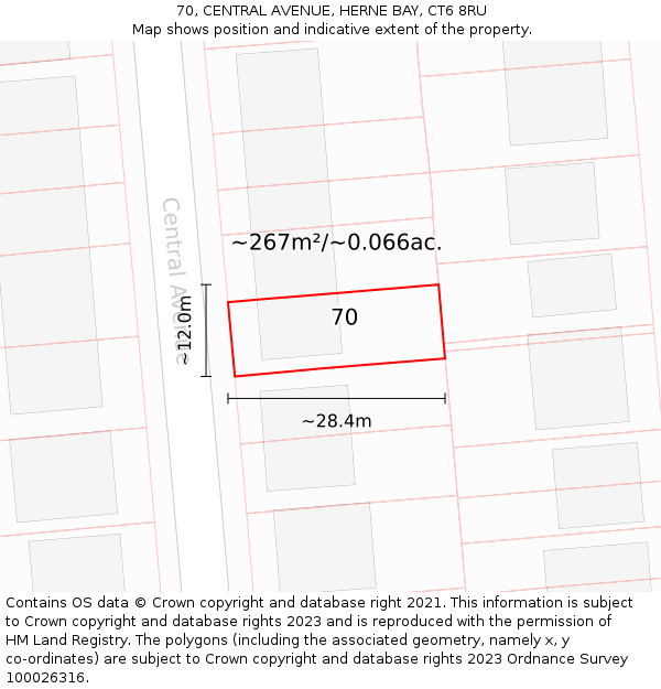 70, CENTRAL AVENUE, HERNE BAY, CT6 8RU: Plot and title map