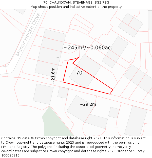 70, CHALKDOWN, STEVENAGE, SG2 7BG: Plot and title map