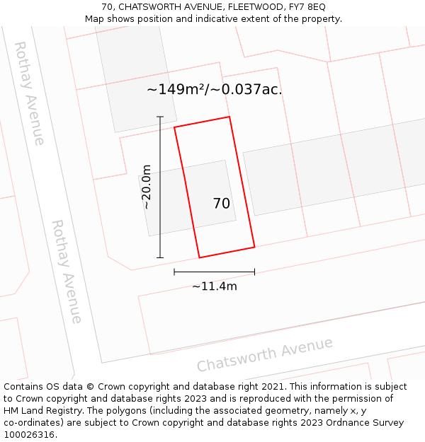 70, CHATSWORTH AVENUE, FLEETWOOD, FY7 8EQ: Plot and title map