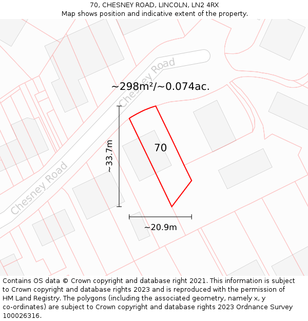 70, CHESNEY ROAD, LINCOLN, LN2 4RX: Plot and title map