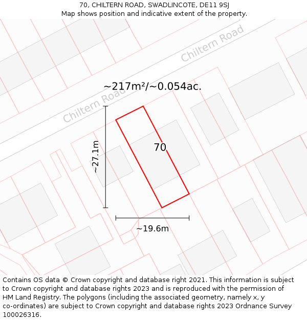 70, CHILTERN ROAD, SWADLINCOTE, DE11 9SJ: Plot and title map