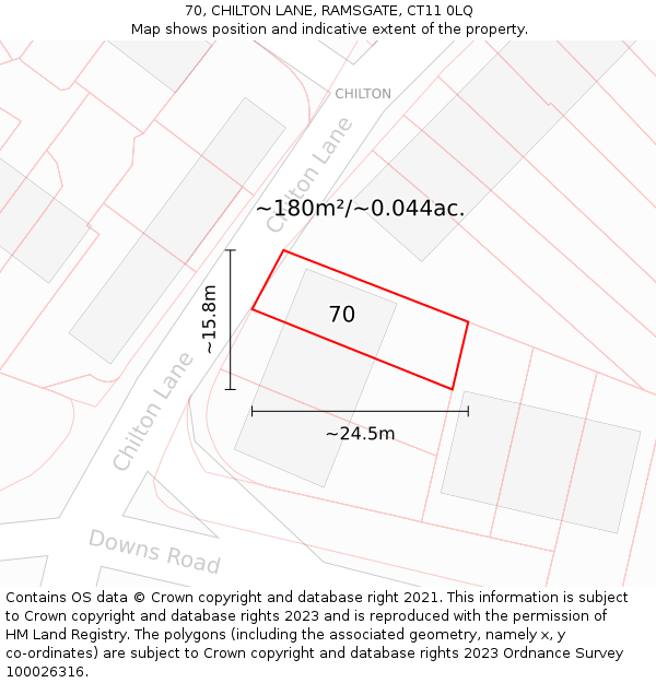 70, CHILTON LANE, RAMSGATE, CT11 0LQ: Plot and title map