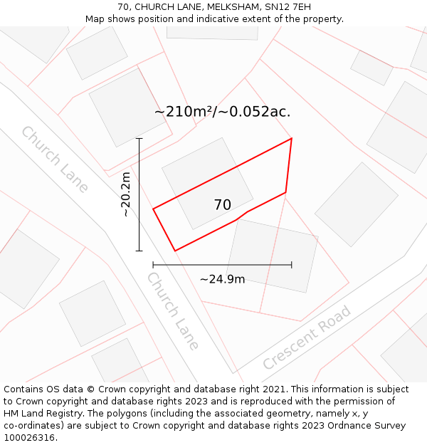 70, CHURCH LANE, MELKSHAM, SN12 7EH: Plot and title map