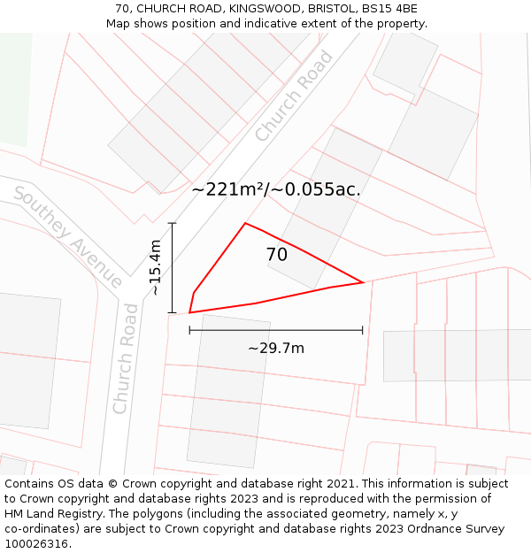 70, CHURCH ROAD, KINGSWOOD, BRISTOL, BS15 4BE: Plot and title map