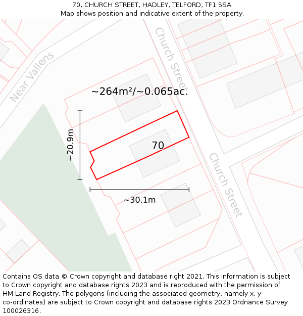 70, CHURCH STREET, HADLEY, TELFORD, TF1 5SA: Plot and title map