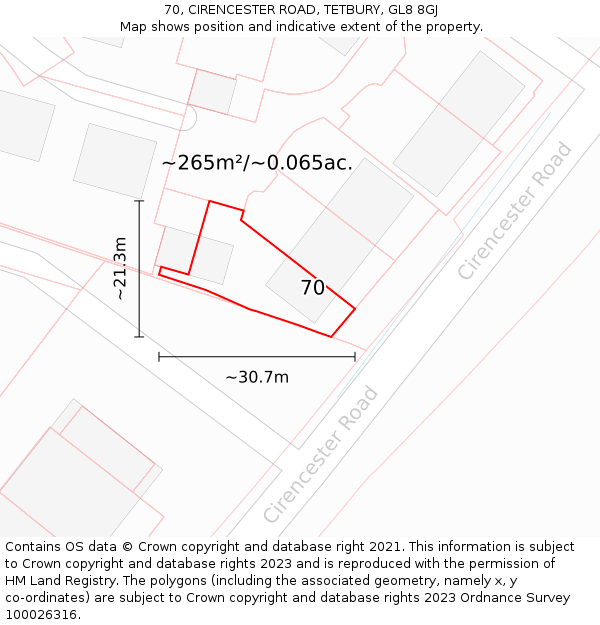 70, CIRENCESTER ROAD, TETBURY, GL8 8GJ: Plot and title map