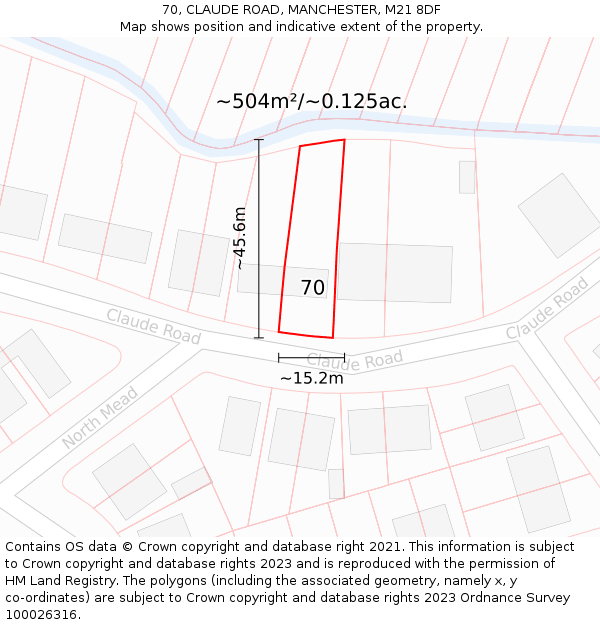 70, CLAUDE ROAD, MANCHESTER, M21 8DF: Plot and title map