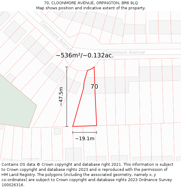 70, CLOONMORE AVENUE, ORPINGTON, BR6 9LQ: Plot and title map