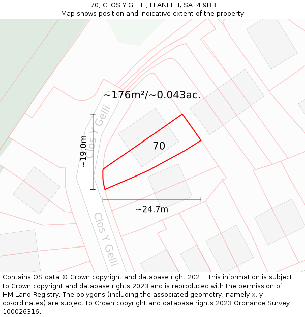 70, CLOS Y GELLI, LLANELLI, SA14 9BB: Plot and title map