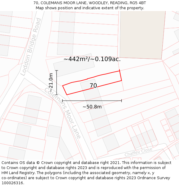 70, COLEMANS MOOR LANE, WOODLEY, READING, RG5 4BT: Plot and title map