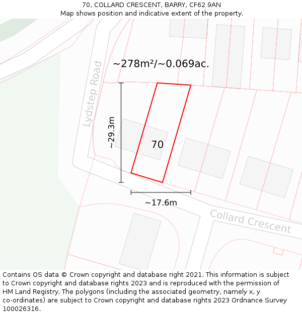 70, COLLARD CRESCENT, BARRY, CF62 9AN: Plot and title map