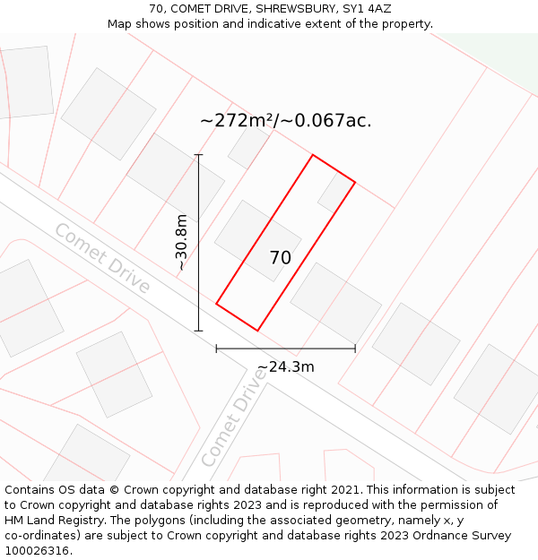 70, COMET DRIVE, SHREWSBURY, SY1 4AZ: Plot and title map