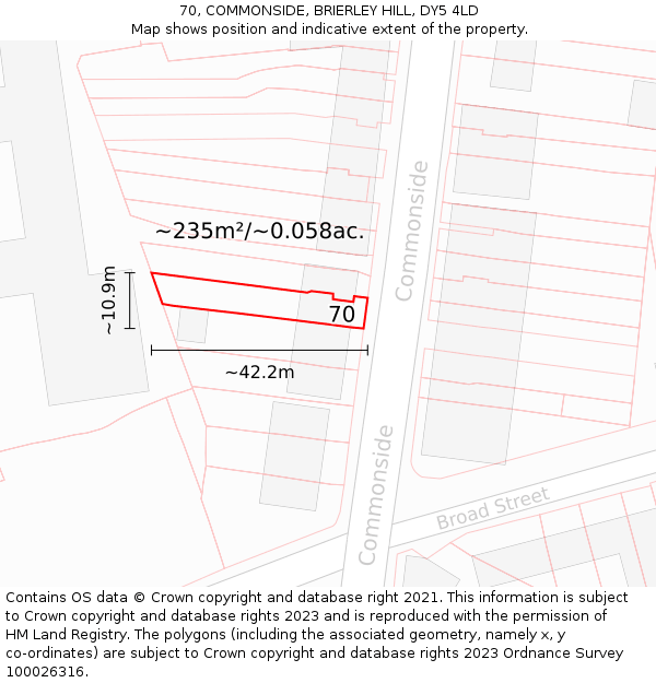 70, COMMONSIDE, BRIERLEY HILL, DY5 4LD: Plot and title map