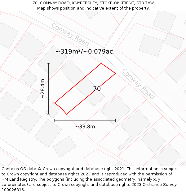 70, CONWAY ROAD, KNYPERSLEY, STOKE-ON-TRENT, ST8 7AW: Plot and title map