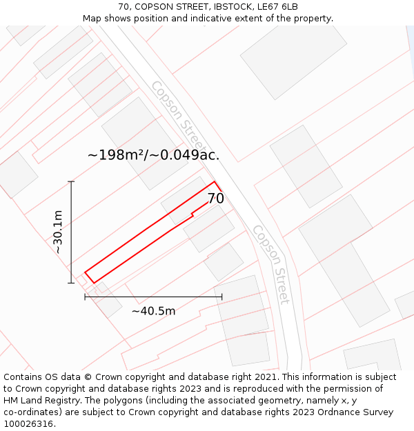 70, COPSON STREET, IBSTOCK, LE67 6LB: Plot and title map