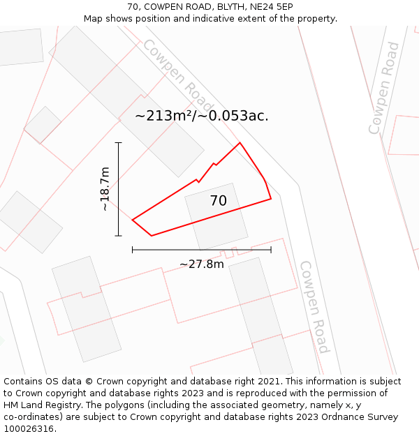 70, COWPEN ROAD, BLYTH, NE24 5EP: Plot and title map