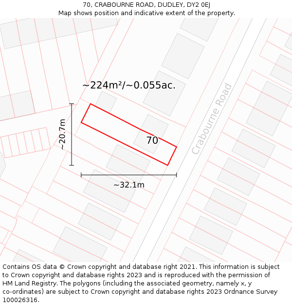 70, CRABOURNE ROAD, DUDLEY, DY2 0EJ: Plot and title map