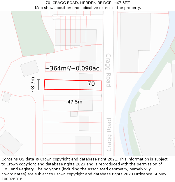 70, CRAGG ROAD, HEBDEN BRIDGE, HX7 5EZ: Plot and title map