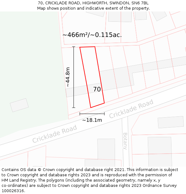 70, CRICKLADE ROAD, HIGHWORTH, SWINDON, SN6 7BL: Plot and title map